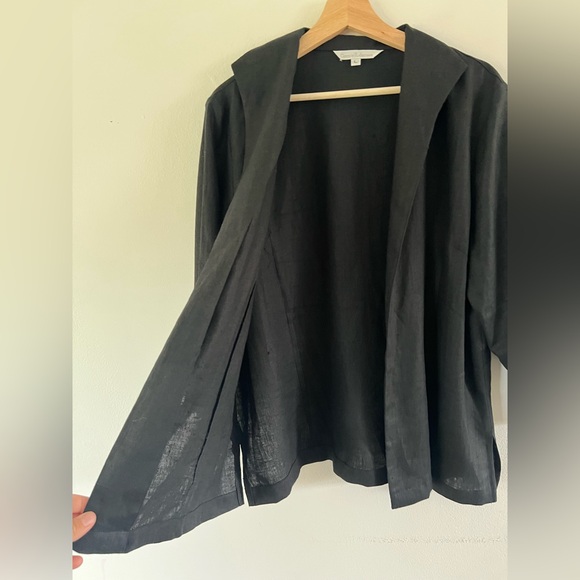 Connie Roberson Black Open Front Collared Linen Lightweight Blazer Size Large‎ - Picture 4 of 8